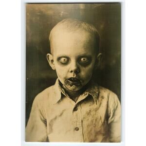 Vintage Halloween Horror Postcard Creepy Zombie Boy Image 5.5x4"